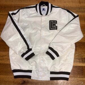 Vintage LA Clippers Starter Satin Full-Snap Varsity Jacket White/Black Size XL